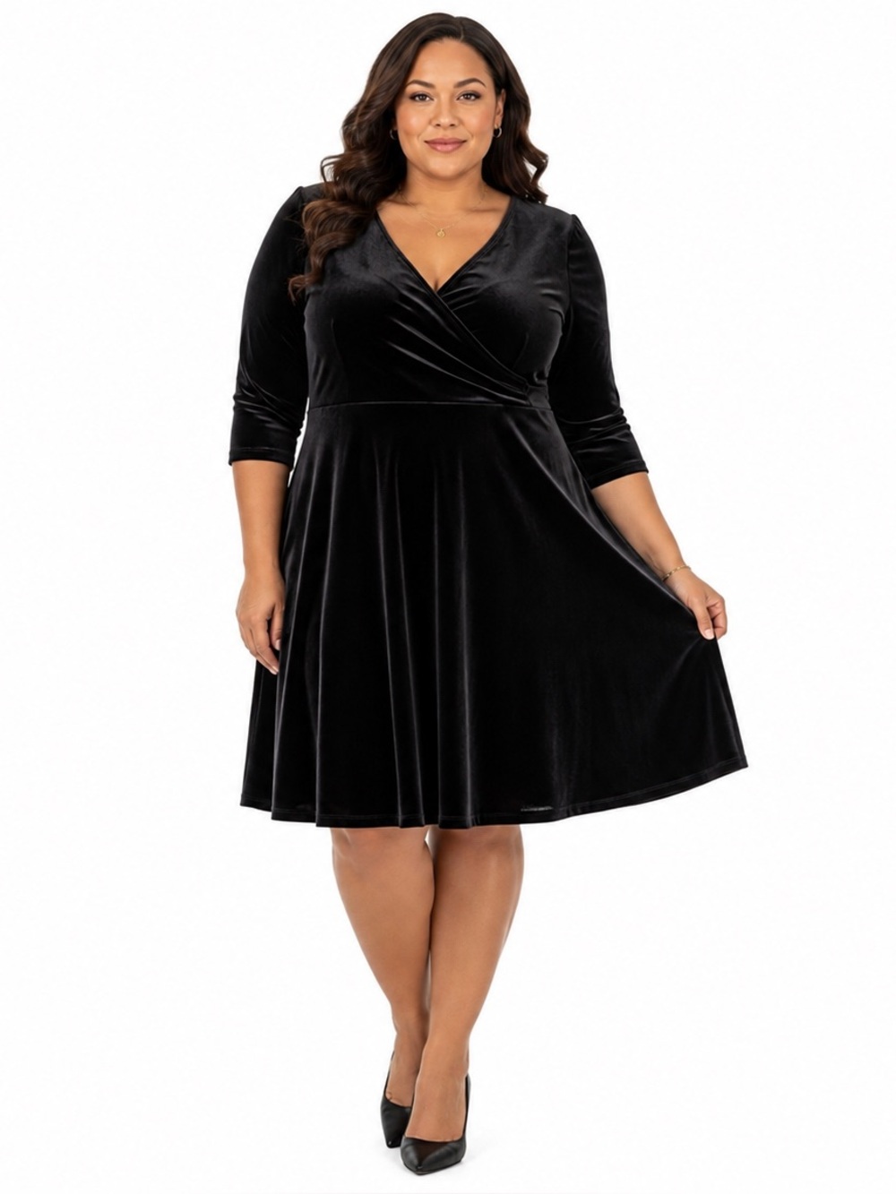 NWT LBisse Velvet Fit & Flare Dress 1X Black Cocktail Party Evening Made in USA